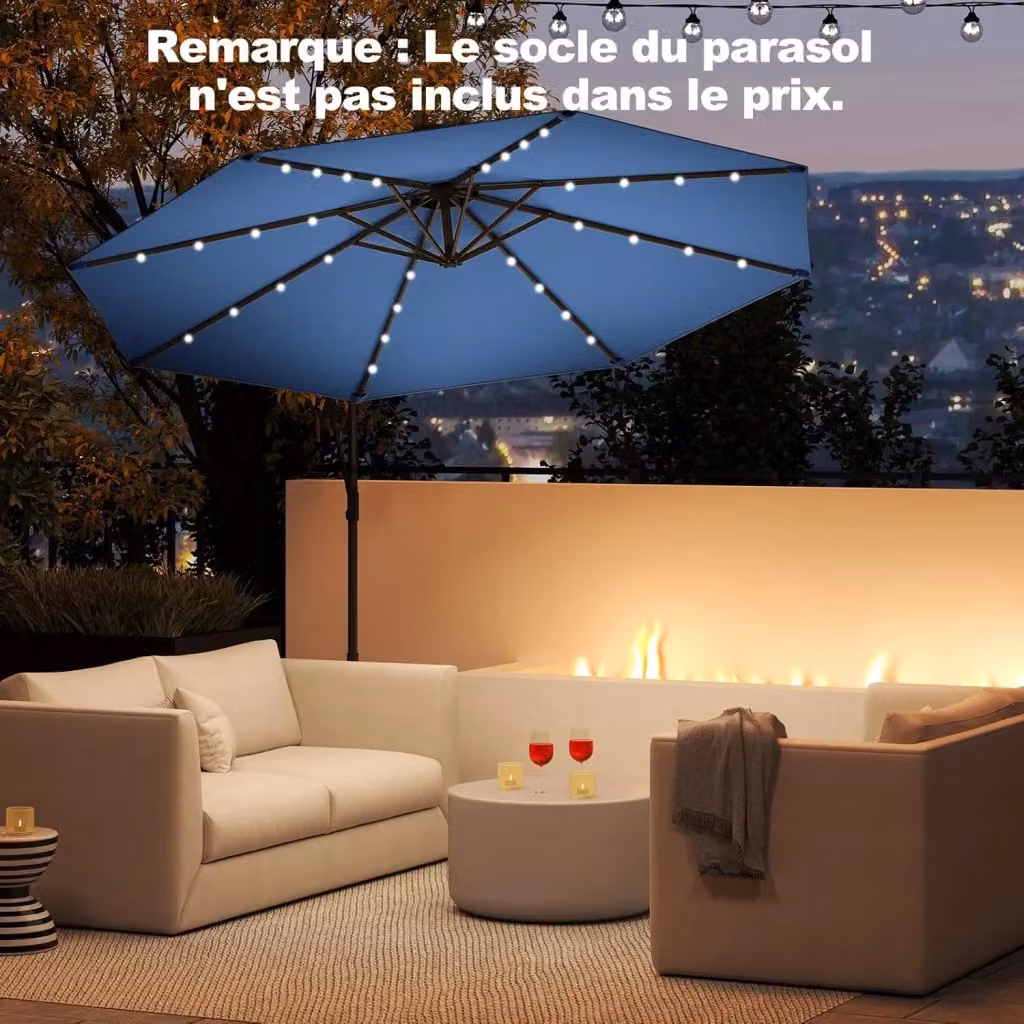 Ombrellone da Giardino COSTWAY Blu con 32 Luci LED, Rotazione 360° e Inclinazione Regolabile, Diametro: 300 cm – 2