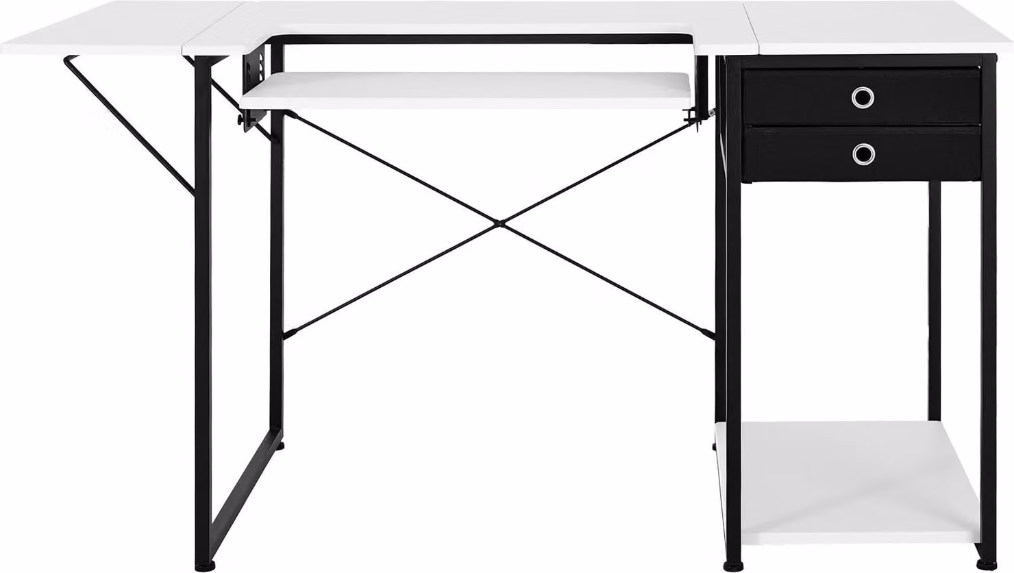 Tavolo da cucito SucceBuy con piano pieghevole, ripiano regolabile, robuste gambe in acciaio e cassetto - uso versatile come tavolo da computer per la casa, lo studio di moda, l'atelier artistico o l'istituto scolastico