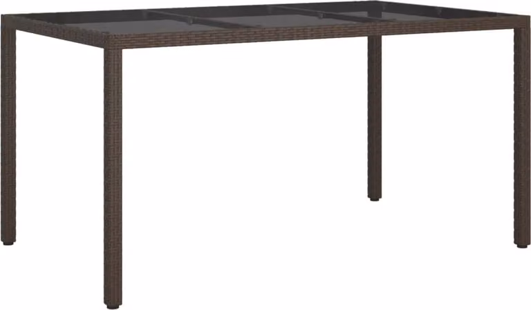 Tavolo Giardino 150x90x75cm Vetro Temperato Polyrattan Marrone