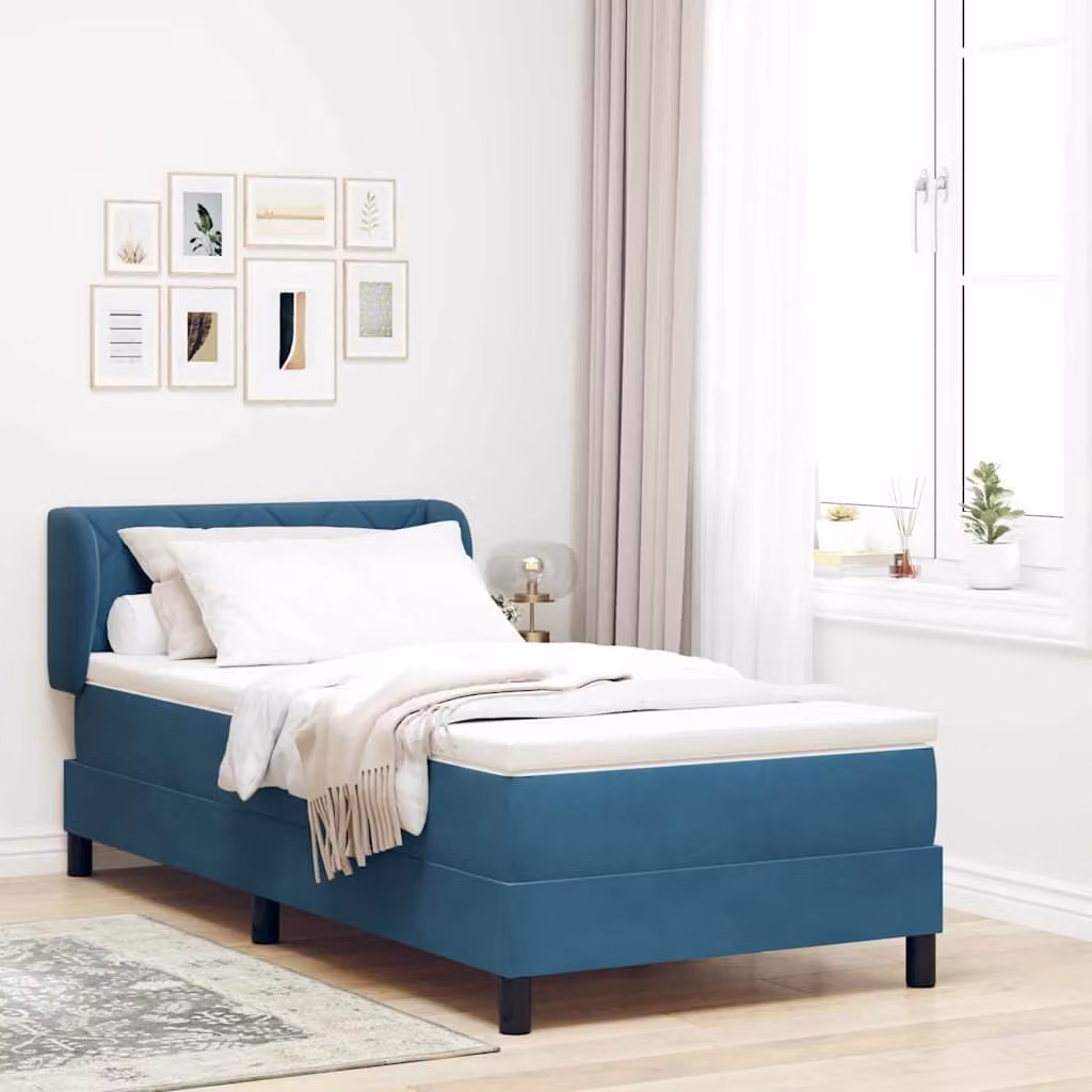 Maison Exclusive - Letto a molle con materasso Blu scuro 90 x 200 cm Velluto