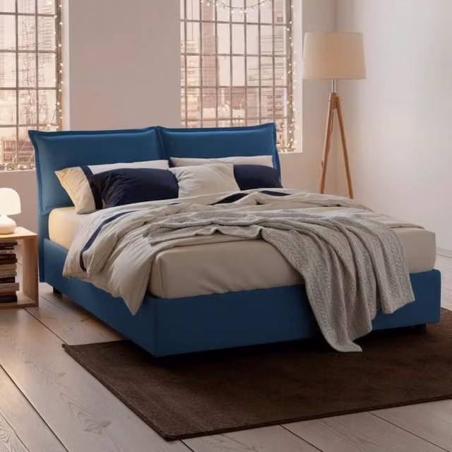 Letto matrimoniale contenitore Anjin TALAMO ITALIA con rivestimento in tessuto, Blu, L/P/H: 160 x 190 x 95 cm (per materasso) – 1