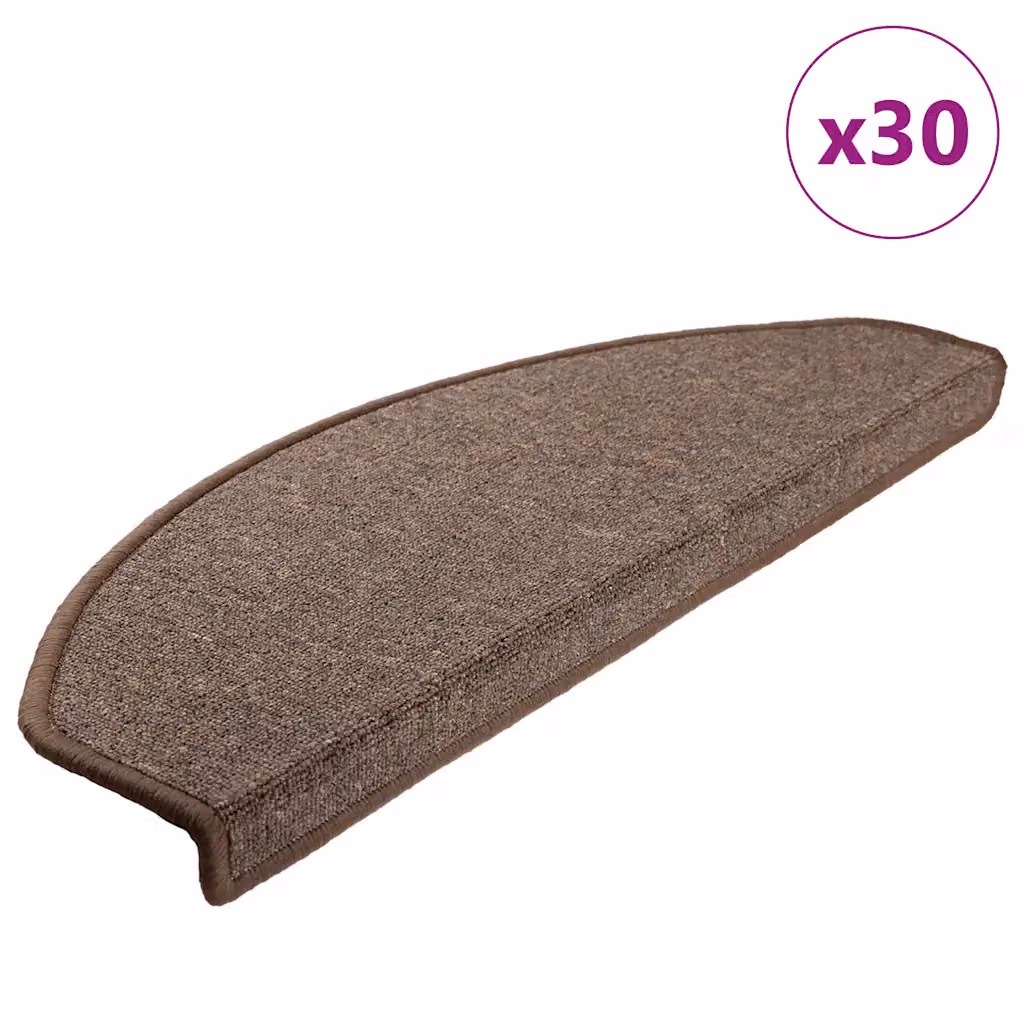 Set di 30 tappetini per scale semicircolari vidaXL, colore marrone, L 65 x P 24 x H 3,5 cm, antiscivolo e autoadesivi