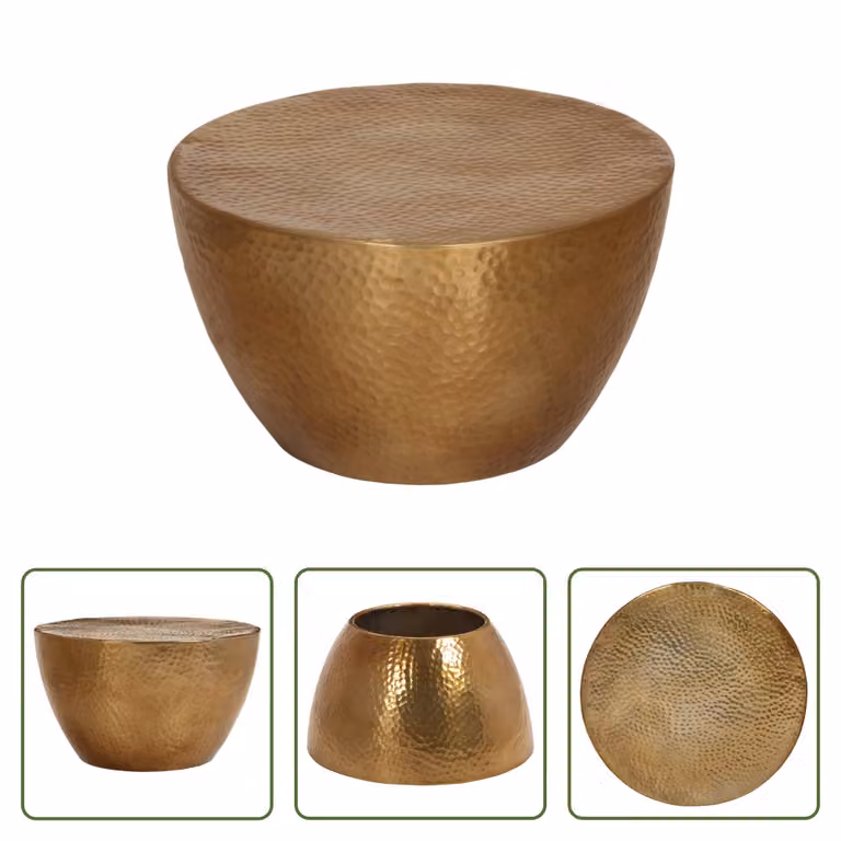 The Living Store Tavolino Alluminio Martellato Ø 50x30 cm Ottone