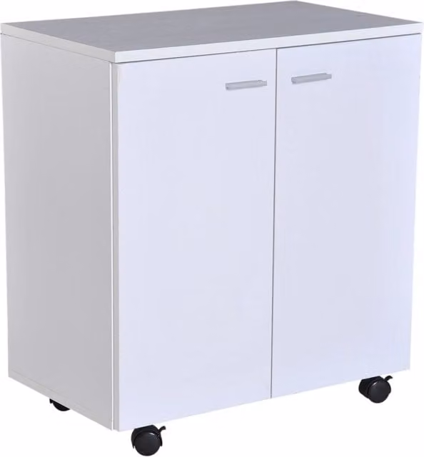 Mobile TV con ruote XYLO in legno bianco con 2 ante, L 60 cm, P 35 cm, H 65 cm
