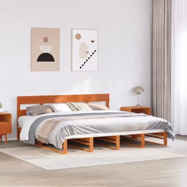 Letto senza Materasso-Struttura Letto Marrone Cera 180x200 cm in Legno di Pino 230557