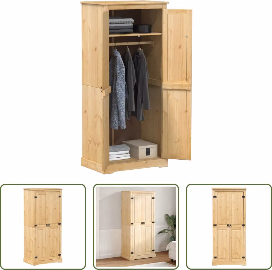 The Living Store Armadio  76x50x170 cm in legno di pino massiccio