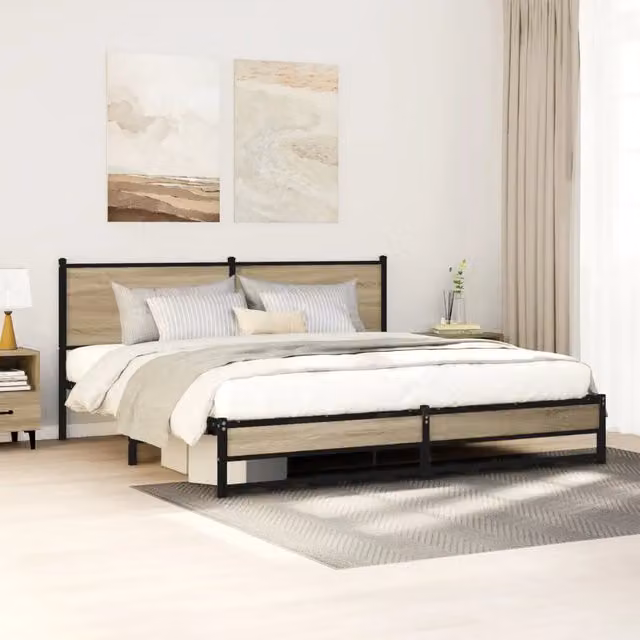 Struttura Letto Design Mania in Metallo e Rovere Sonoma Marrone L/P/H: 207 x 160 x 91.5 cm