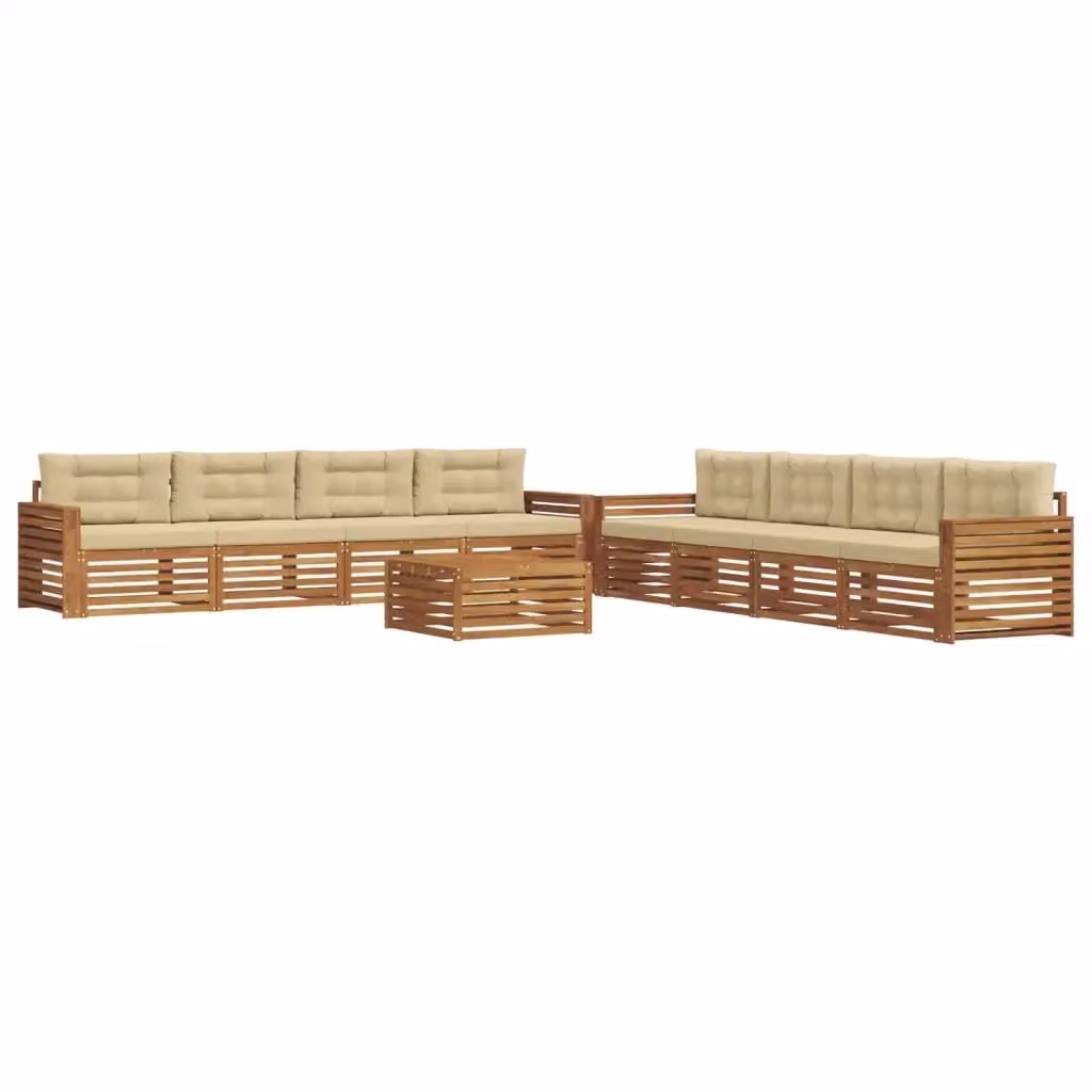 Set di mobili da esterno vidaXL in legno di acacia con divani e tavolino da giardino, colore beige, 9 pezzi – 2