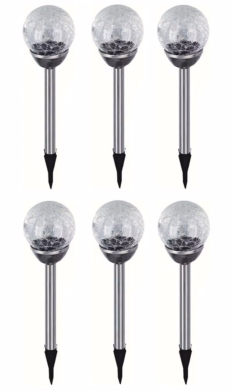 Set da 6 lampade da giardino a LED in acciaio inossidabile a forma di sfera con effetto "crackle", lampade solari decorative per giardino
