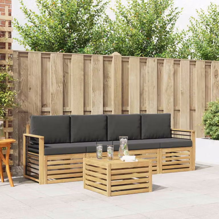 Set di divani da esterno vidaXL in legno di acacia con cuscini, colore antracite e grigio