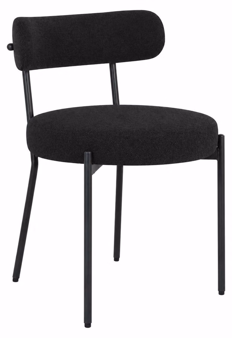 Sedia da pranzo Gunma, rivestita in velluto nero, struttura in metallo nero.