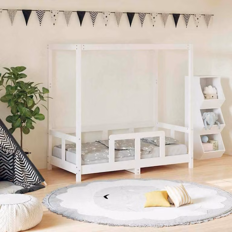 vidaXL Giroletto per Bambini in Legno Massello di Pino Bianco Lacquered L/P/H: 140 x 70 x 75,5 cm