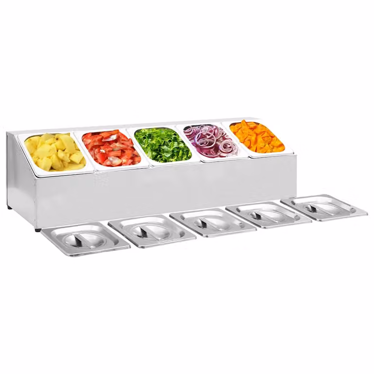 Supporto Gastronorm vidaXL in acciaio inox color argento con 5 contenitori GN 1/6