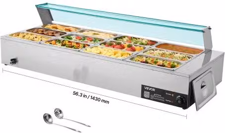 Scaldavivande Commerciale Elettrico VEVOR in Acciaio Inox Argento con Coperchio in Vetro da 1700 W per Ristoranti