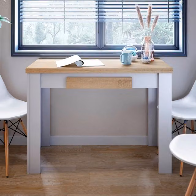 DMORA Tavolo Allungabile Moderno Rettangolare in Legno Rovere Bianco Opaco L: 110 cm, P: 50 cm, H: 79 cm – 1