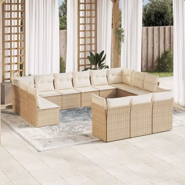 Set Divano da Giardino VIDAXL a Forma a U in Polyrattan con 13 Cuscini Beige – 1