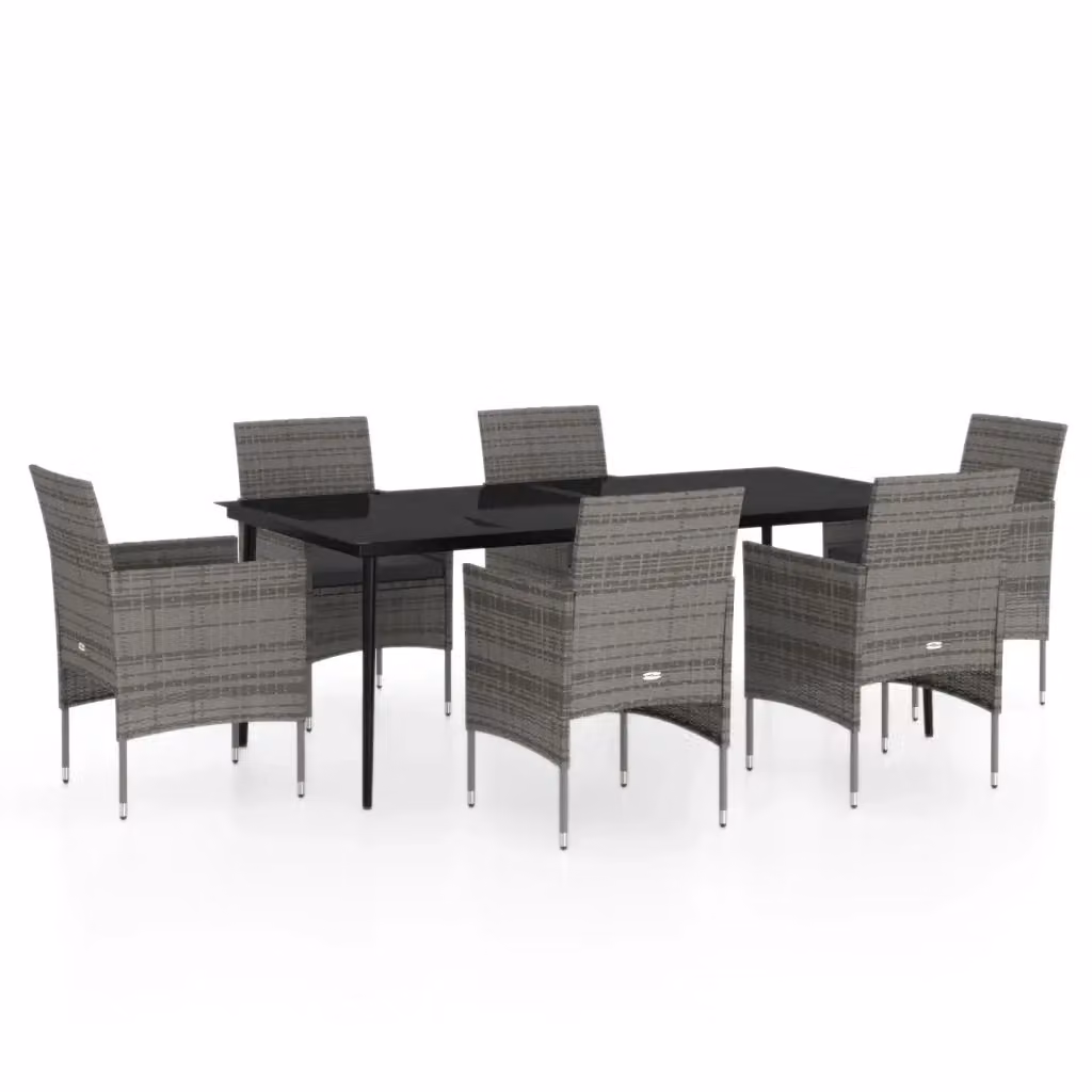 Set da pranzo da giardino vidaXL in polyrattan con tavolo in vetro e 7 pezzi in grigio e nero – 2
