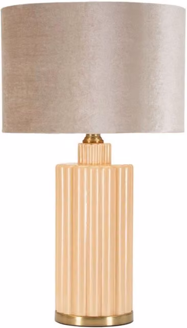Lampada da tavolo Vikasa Home Perly-D in vetro perlato e velluto beige con dettagli oro/ottone, Diametro: 40,5 cm