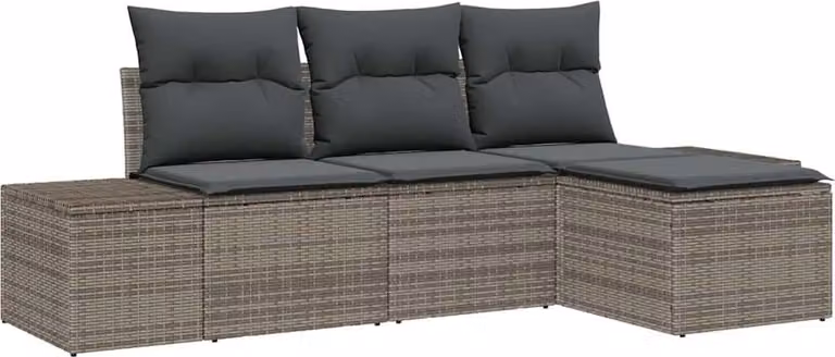Set Divano da Giardino con cuscino 4 pcs Grigio polyrattan