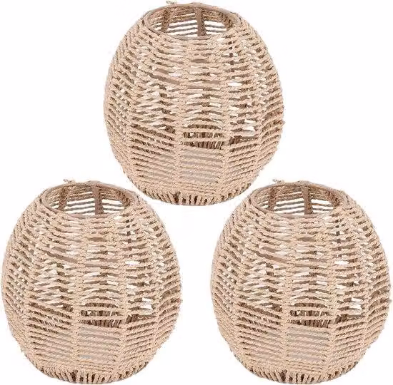 Lampade decorative in rattan, set di 3, con base beige