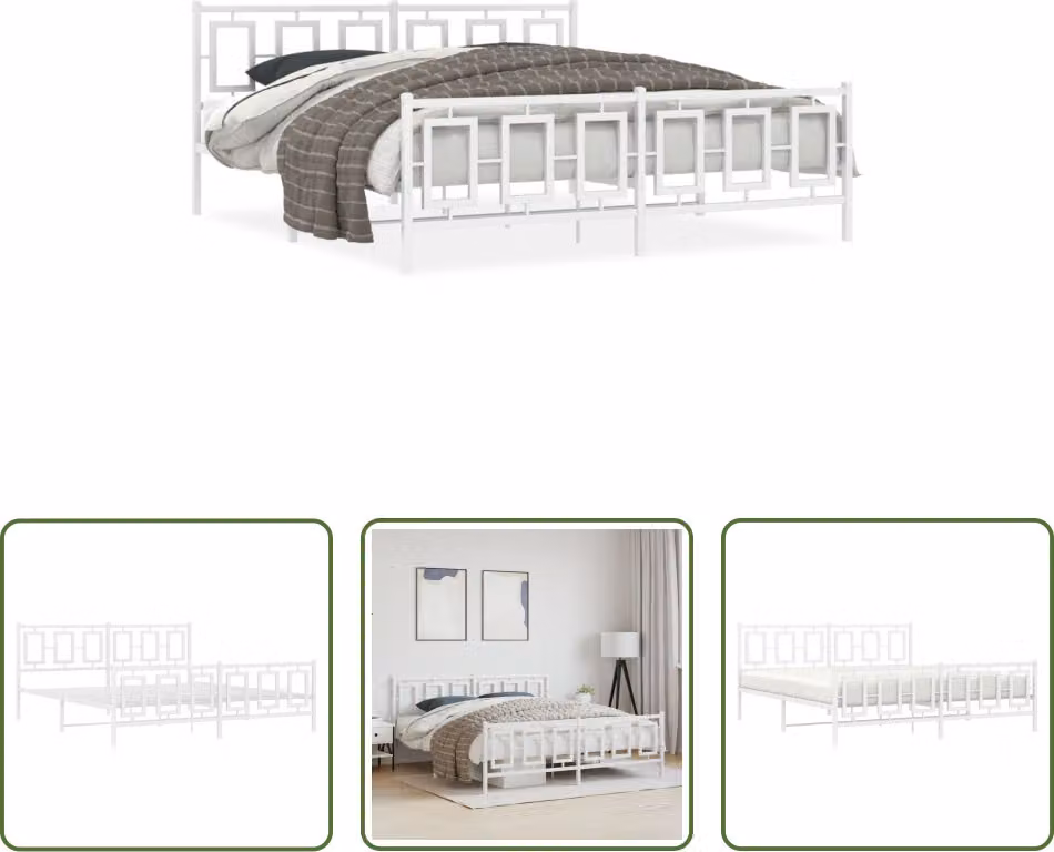 The Living Store Struttura letto con testiera e pediera in metallo bianco 180x200 cm