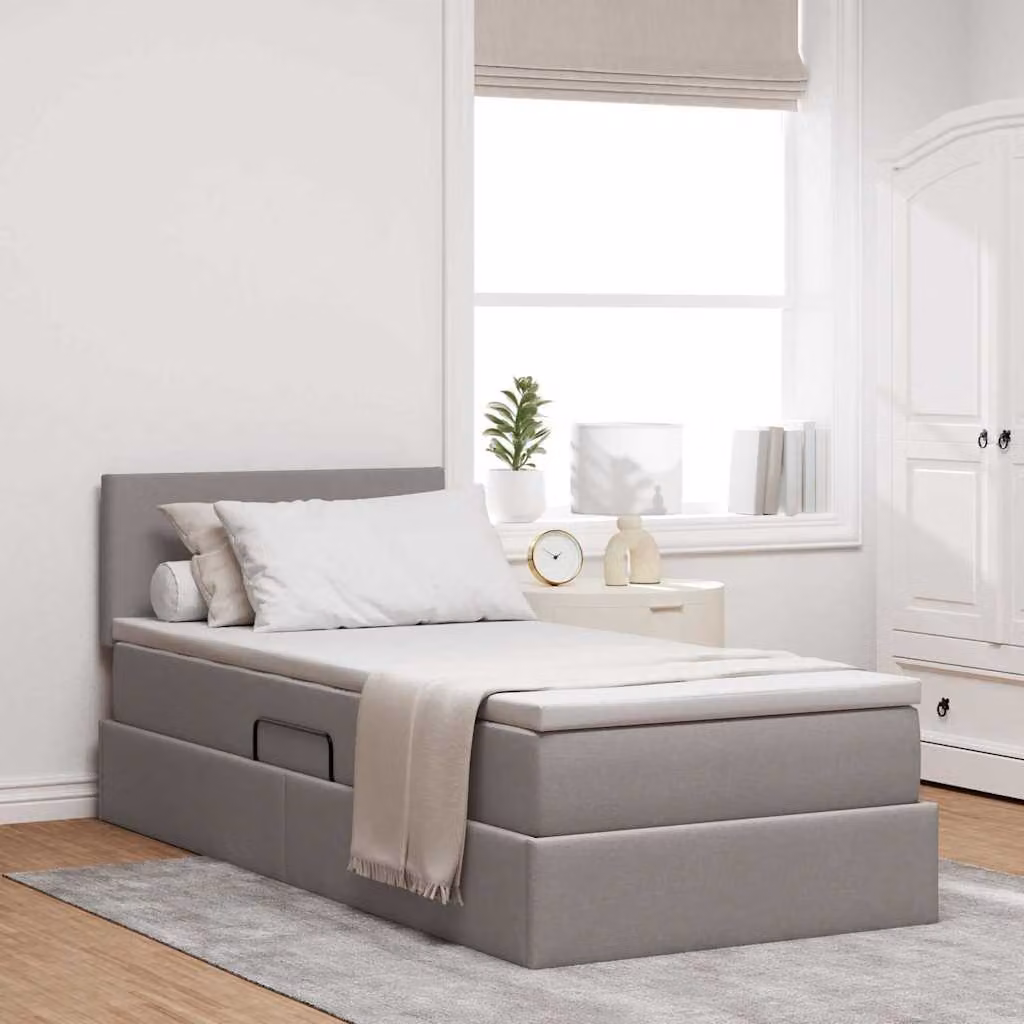Letto con contenitore e illuminazione LED vidaXL in tessuto con porta USB, L 90 x P 200 cm – 1