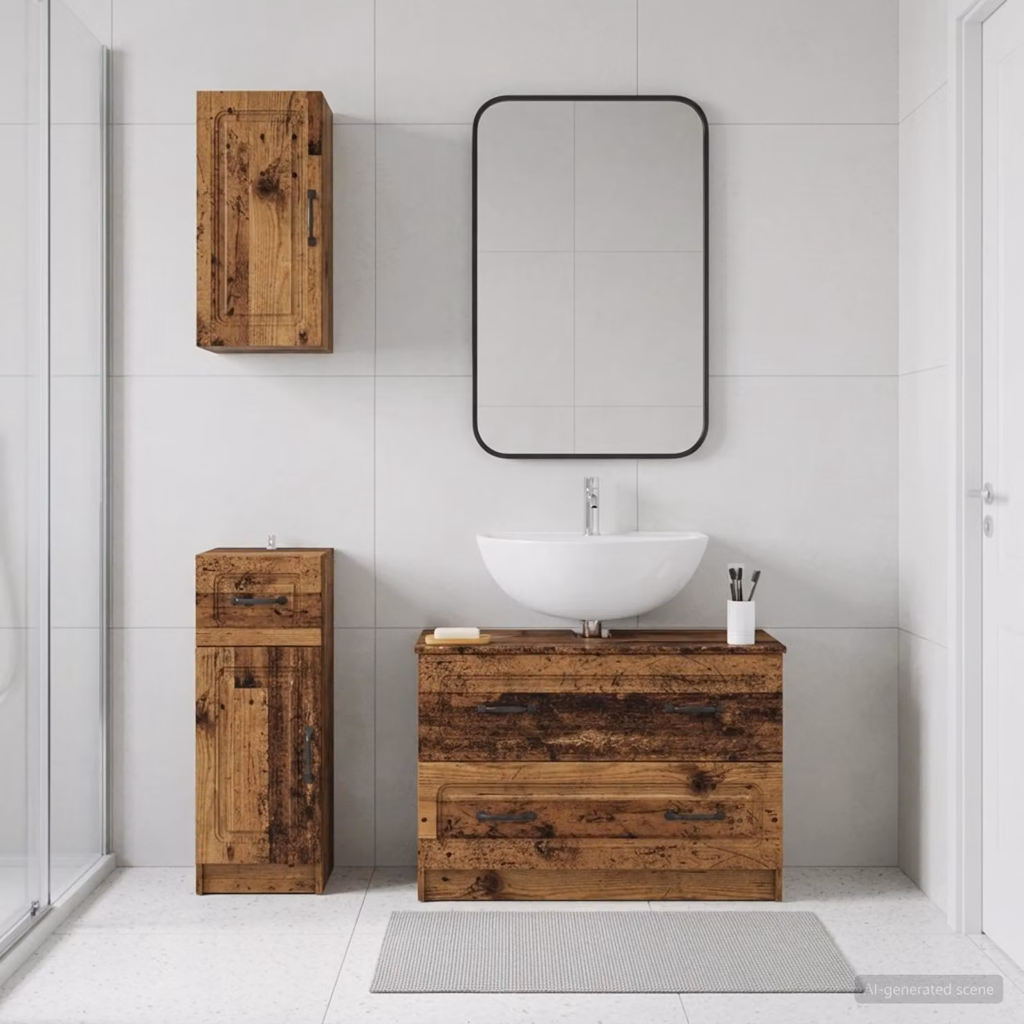 Set di armadietti da bagno vidaXL UTRECHT in 3 pezzi, legno marrone con vanità e pensili a muro