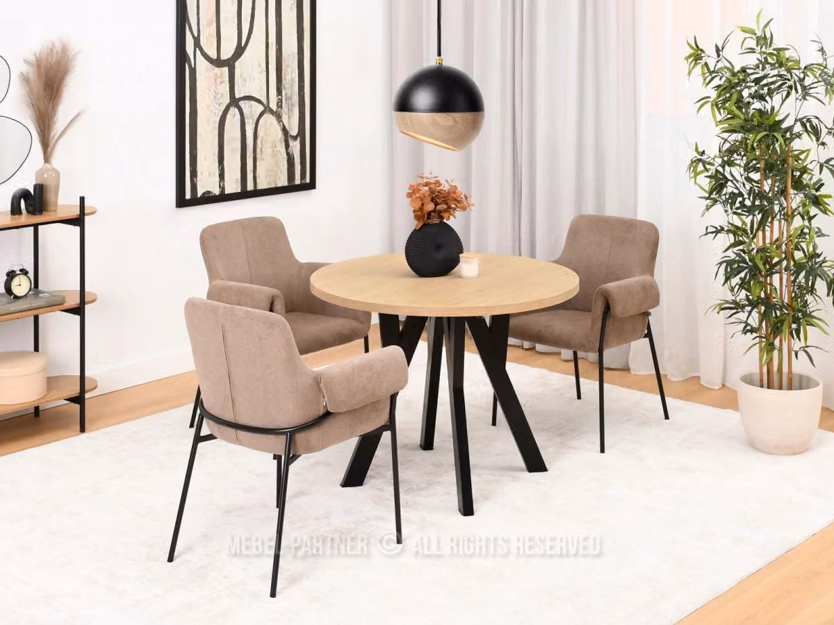 Tavolo rotondo allungabile 100(180)x100 WENDER - rovere pietra / nero