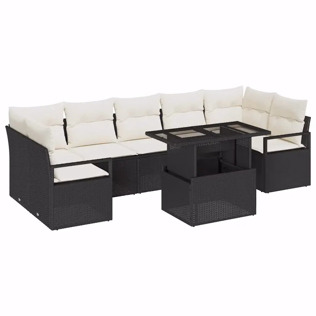 Set Divano da Giardino vidaXL 8 Pezzi a Forma di U con Tavolino e Cuscini, Colore Nero e Beige – 2
