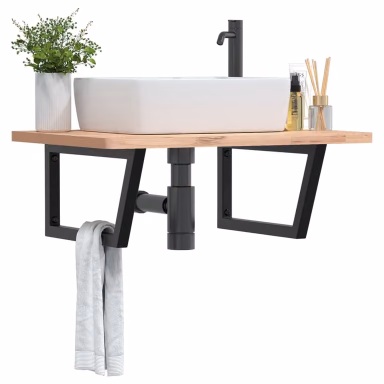 Set di 2 mensole per lavabo vidaXL in acciaio nero a forma di trapezio da appendere al muro