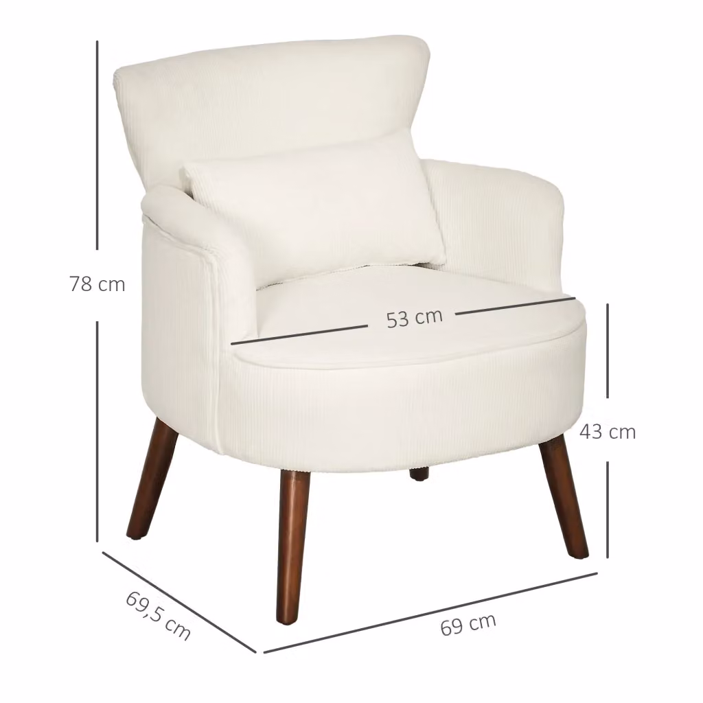 Poltrona lounge moderna WISHDOR in tessuto bianco con struttura in legno e braccioli – 2