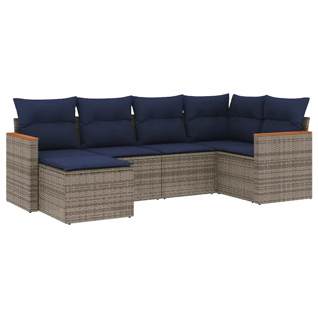 Set di Divani da Giardino a L vidaXL in Polyrattan con Cuscini Blu e Grigio – 2