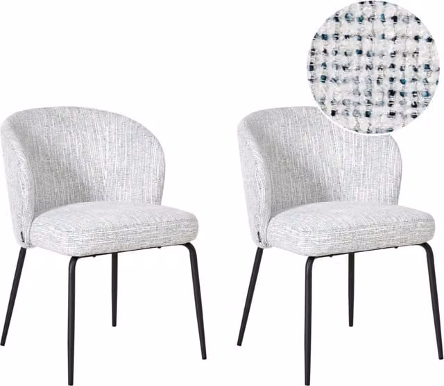 Set di 2 sedie da pranzo Beliani in stile scandinavo con rivestimento in tessuto e gambe in metallo, colori bianco, blu e nero