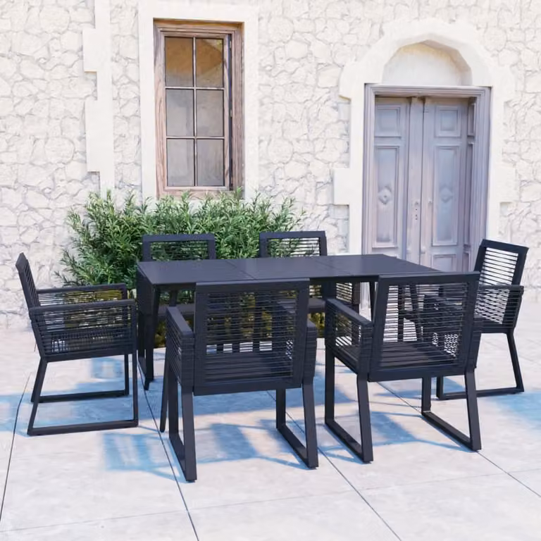 The Living Store Set da pranzo da giardino 7 pezzi in PVC rattan nero