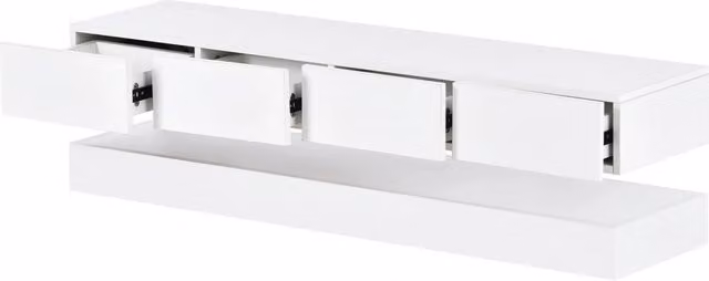 Mobile TV Lowboard in bianco con illuminazione LED, 130x33x15 cm, per TV fino a 55", 2 armadietti e 4 ampi cassetti