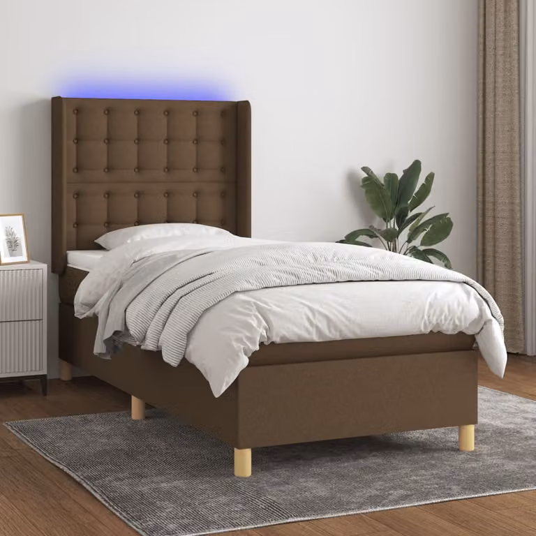 Letto a molle con materasso e illuminazione LED vidaXL in tessuto marrone scuro L/P/H: 190 x 90 x 33 cm