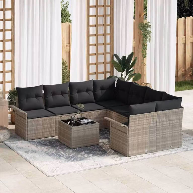 Maison Exclusive - Set Divano da Giardino 9 pcs Grigio chiaro Poly Rattan