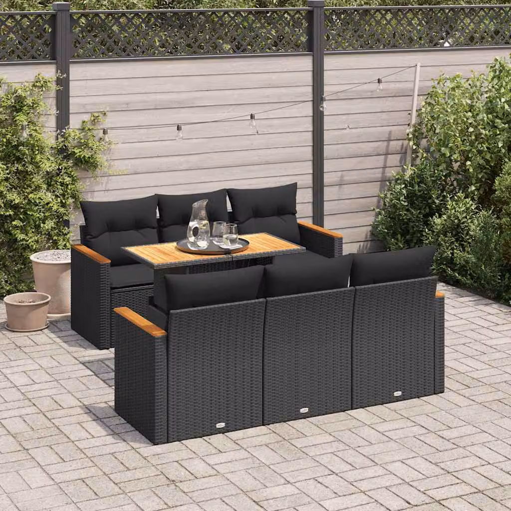 Maison Exclusive - Set Divani da Giardino con Cuscini 7pz Nero Polyrattan Acacia