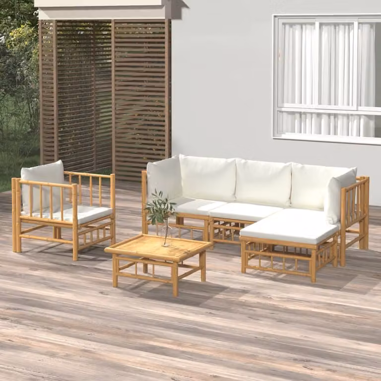 Maison Exclusive - Set da giardino da 6 pezzi con cuscini color bianco crema in bambù
