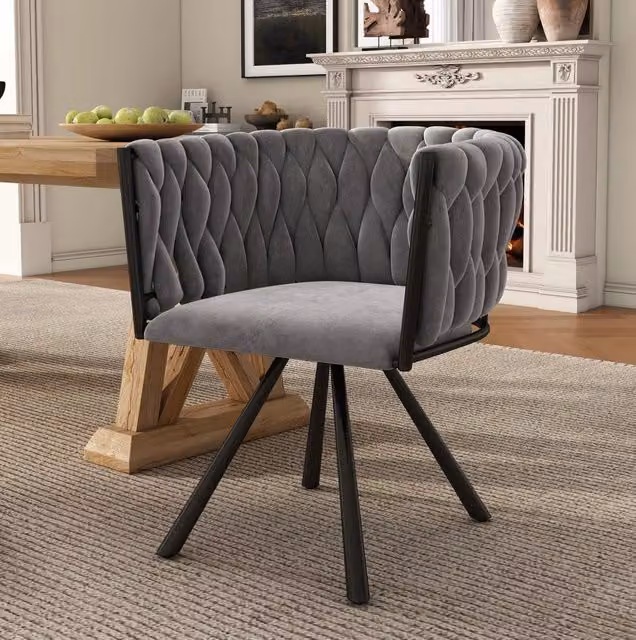 Set di 6 sedie da pranzo girevoli a 360° in velluto grigio con struttura in acciaio
