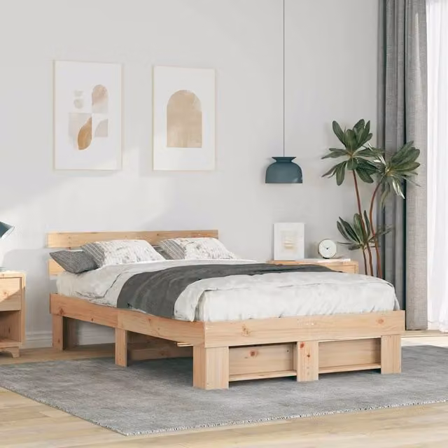 Struttura letto moderna in pino massello marrone vidaXL L/P/H: 140 x 190 x 73 cm