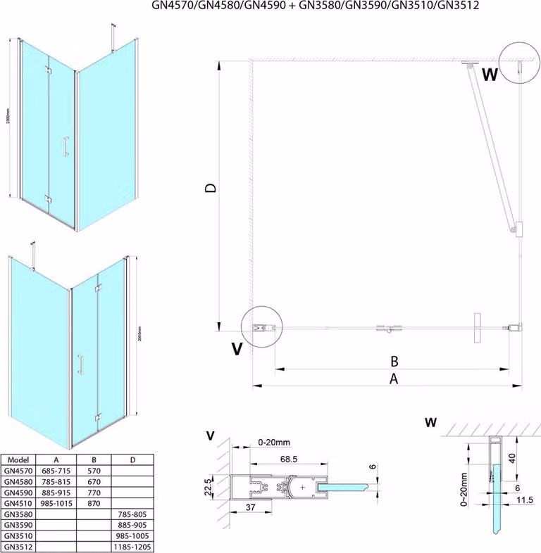 LORO Cabina doccia rettangolare 1000x900mm