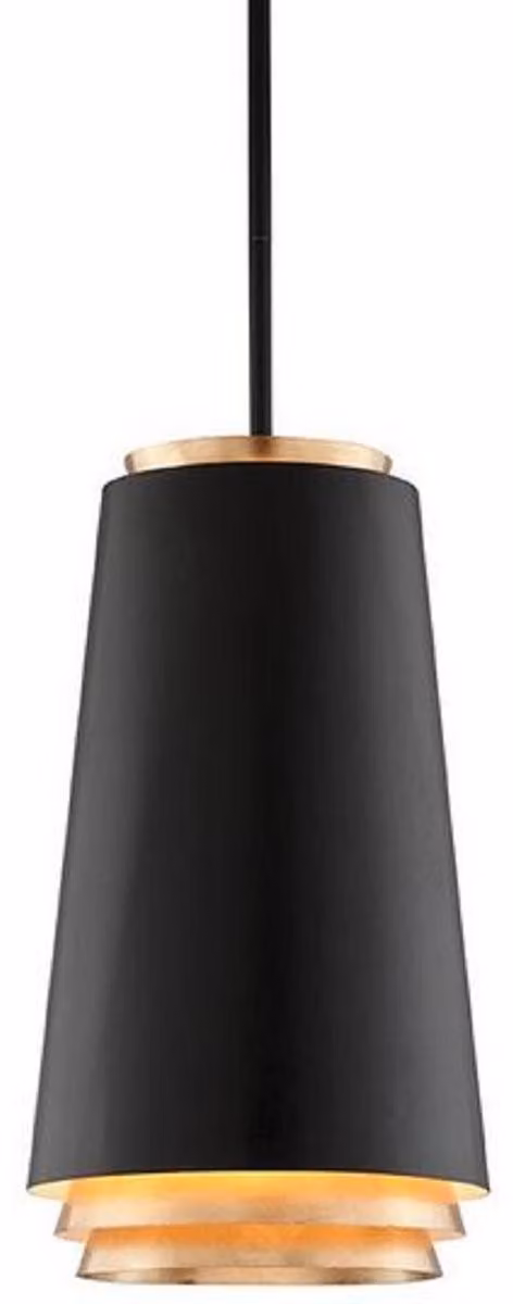 Casa Padrino lampada a sospensione LED nero/oro Ø 31,8 x H. 55,9 cm - Lampada a sospensione rotonda in metallo con foglia d'oro