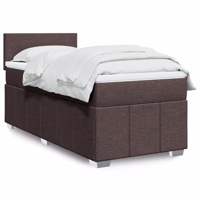 vidaXL Giroletto a Molle con Materasso in Tessuto Marrone e Bianco, L/P/H: 90 x 200 cm