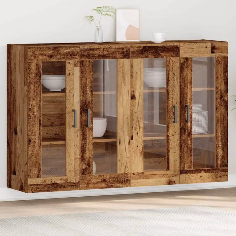 Set di 2 armadi da parete vidaXL in legno marrone con ante in vetro e ripiani interni, L: 69,5 cm, P: 34 cm, H: 90 cm