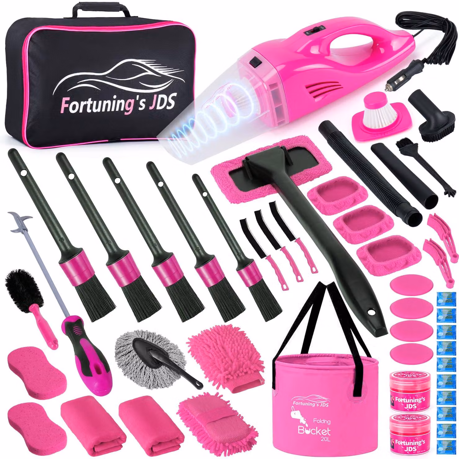 Kit completo per la pulizia e la cura dell'auto, composto da 47 pezzi, inclusi prodotti per la pulizia degli interni e accessori per la pulizia dell'auto