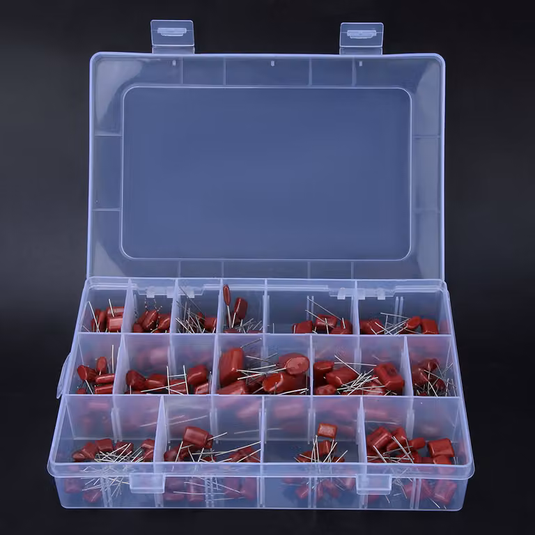 Assortimento con 180 condensatori a film di polipropilene CBB, 10 nF/0,01 µF/400 V - 68 nF/0,068 µF/630 V