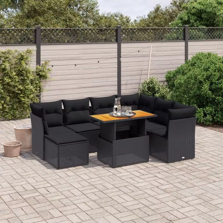 Maison Exclusive - Set da giardino 8 pezzi con cuscini in polyrattan nero