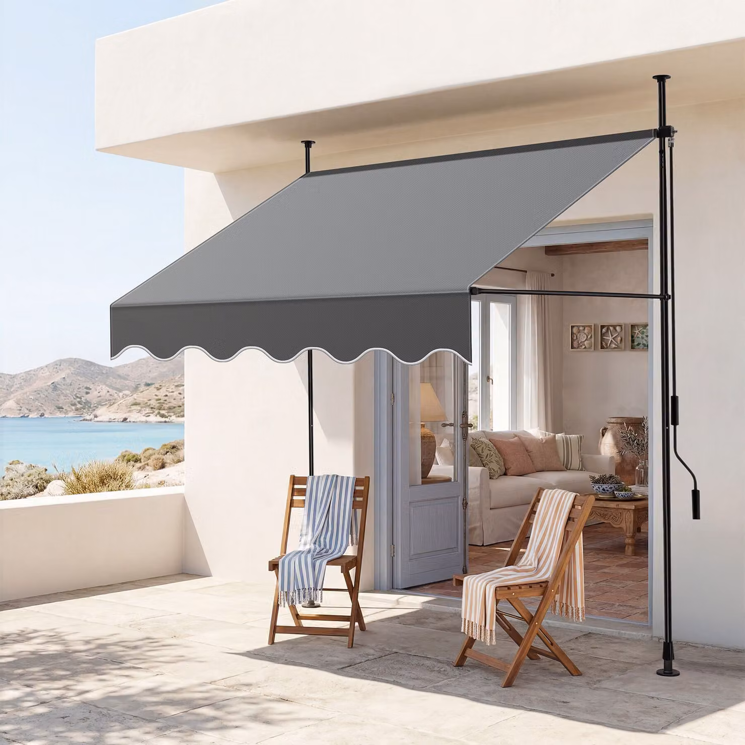 Tenda a morsetto tectake con manovella e altezza regolabile in poliestere, nero/grigio, L: 180 cm, H: 150 cm – 3