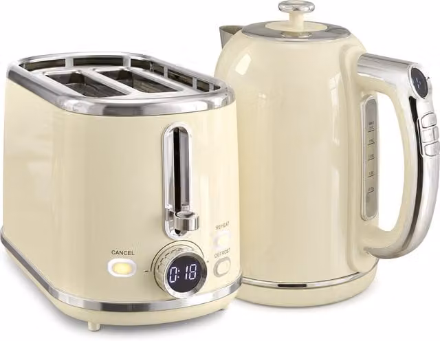 Set Bollitore da 1,7 L e Tostapane HOMCOM con Display Digitale e Funzione Mantenimento Calore, Beige